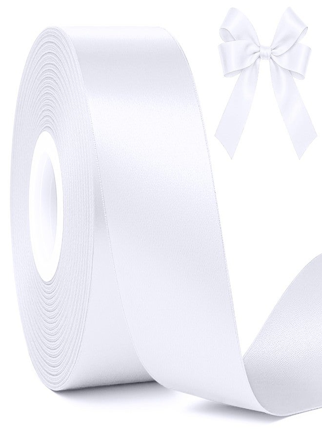 Fullive White Ribbon for Gift Wrapping, 30 Yards White Ribbon 1 1/2 Inch, Solid Polyester Satin Wedding Ribbons for Wedding Valentines Decorations DIY Hair Bows Wrapping Bouquet Floral Arrangements - Image 1